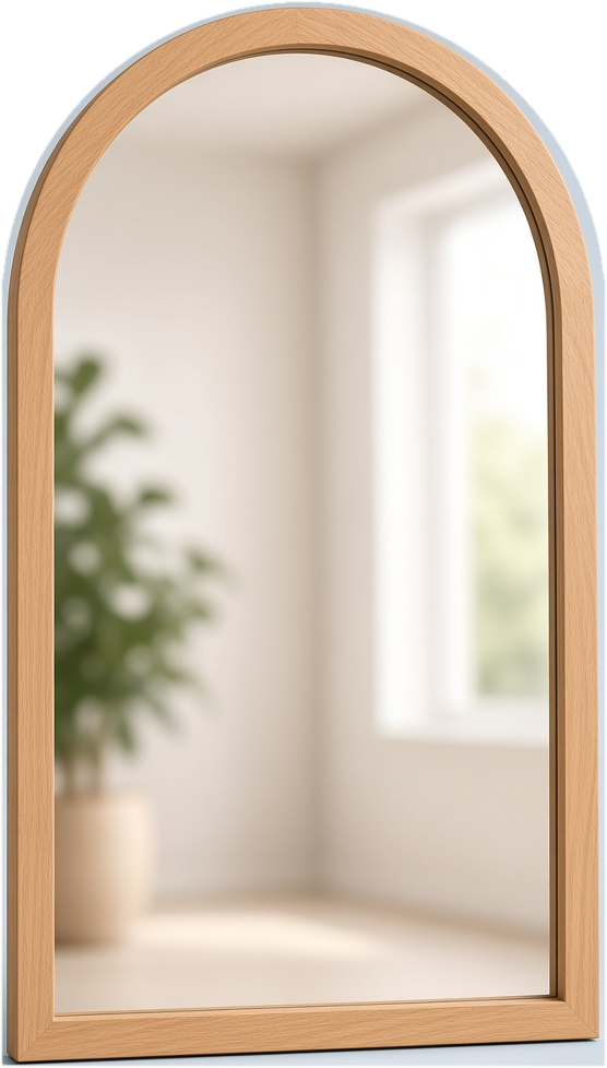 Oak arched mirror with affirmation decal