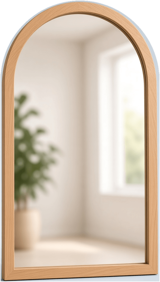 Oak arched mirror with affirmation decal
